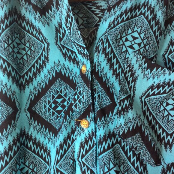 Wishful Park Turquoise & Black Aztec Print Blouse Size M - Picture 5 of 9